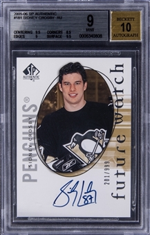 2005-06 Upper Deck SP Authentic #181 Sidney Crosby Signed Rookie Card (#201/999) - BGS MINT 9/BGS 10